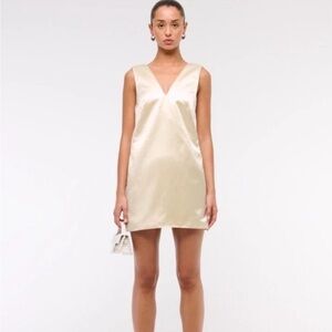 Abercrombie & Fitch Women's Plunge Bow-Back Mini Dress Beige Size Small